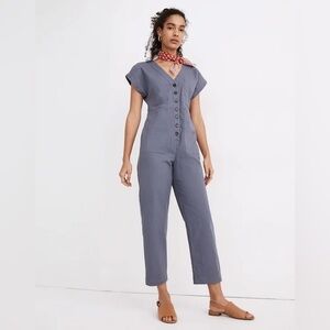 Madewell Cap-Sleeve Jumpsuit in Sunfaded Indigo Cotton Blend Size XL